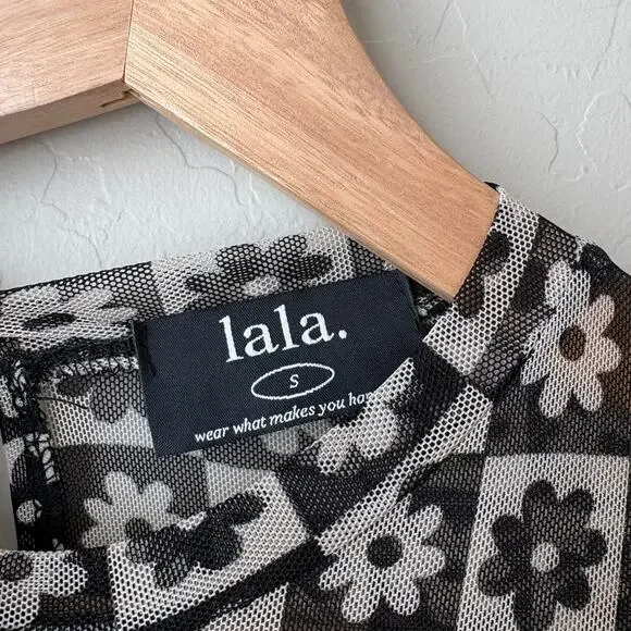 Dressed in Lala Dress Mesh Floral Checkered Long Sleeve Maxi Dress Black White S - Picture 5 of 8